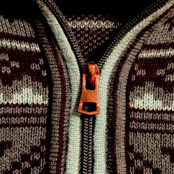 Eddie Bauer half zip sweater geometric detail stripes,  ribbed collar & trim M - Picture 4 of 11